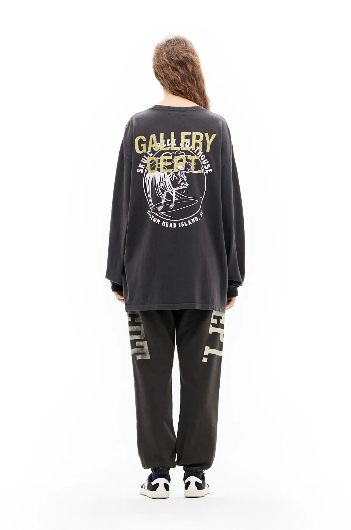 GALLERY DEPT. SKULL CREEK L/S TEE/BLK Glitter skull surf long sleeves, washed black S-XL, genuine development, correct version, garment dyed, washed and distressed, printing has a full sense of distress